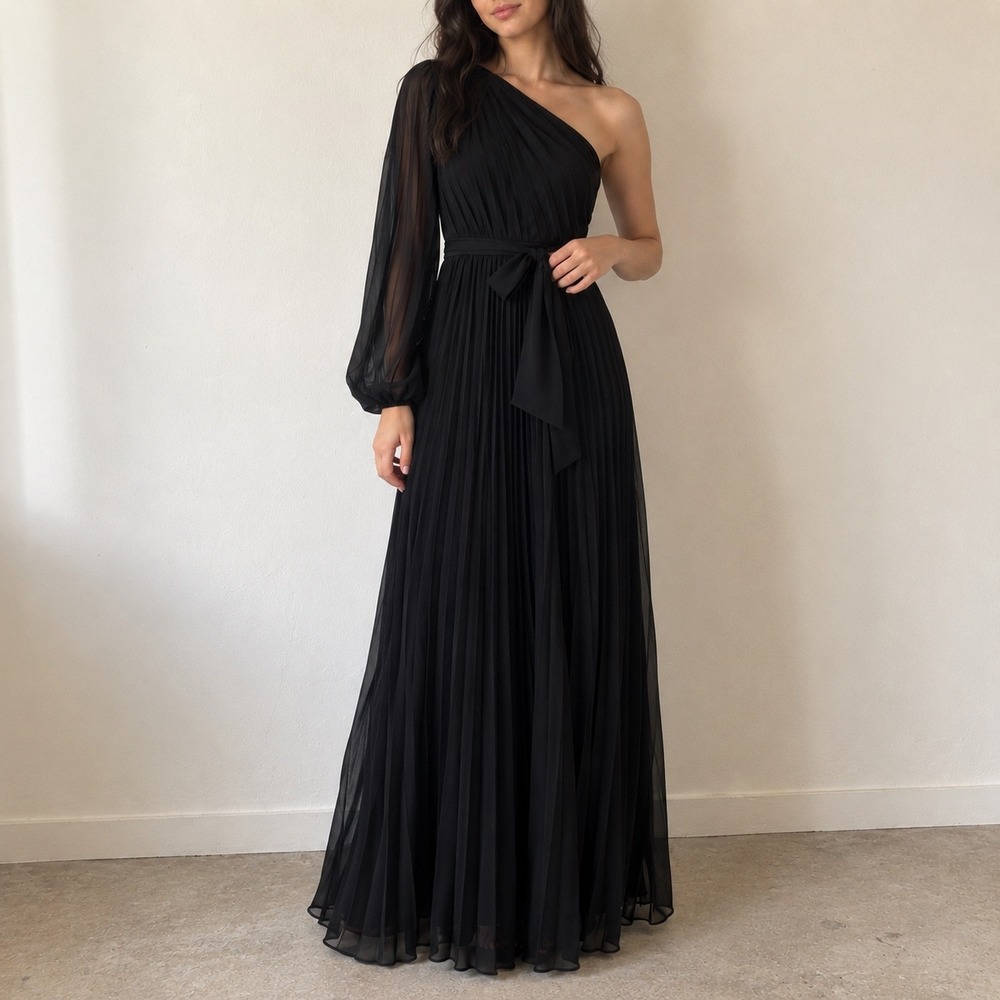 Lulus Divine Charm Black Pleated One-Shoulder Maxi Dress Small Evening
Formal